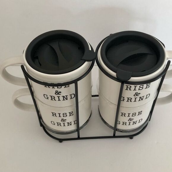 MRKT MARKET FINDS SET OF 4 COFFEE BREAK TOWER IN WHITE MICROWAVE/DISWASHER SAFE - Picture 3 of 10